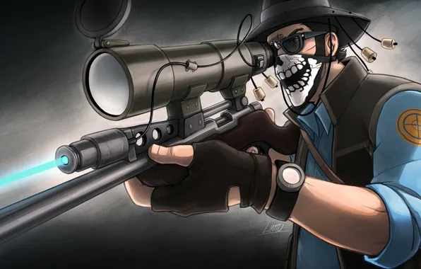 Картинка шляпа, очки, снайпер, прицел, винтовка, платок, team fortress 2, sniper