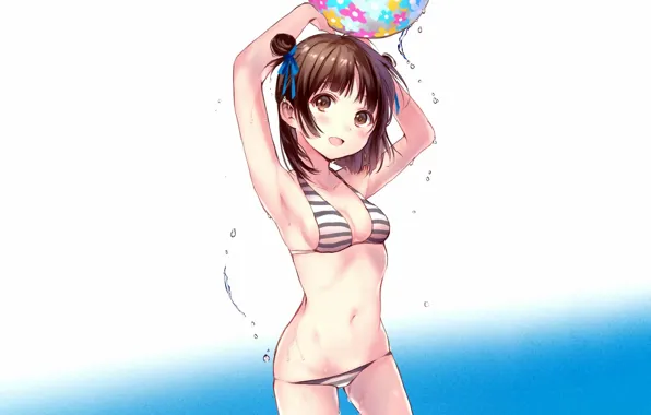 Girl, sexy, wet, cleavage, brown hair, brown eyes, boobs, anime