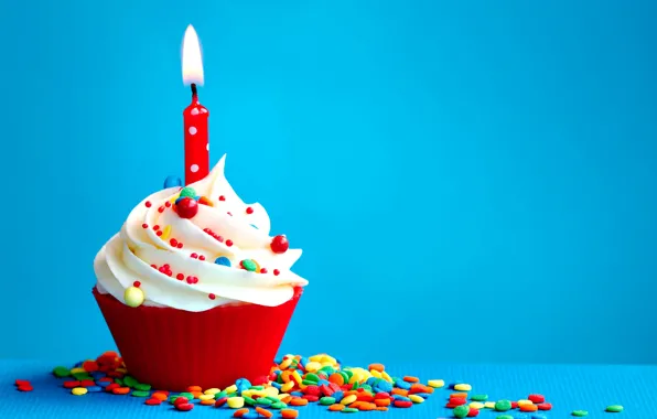 День рождения, свеча, пирожное