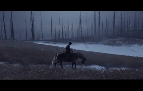 Лошадь, путник, samurai, ps4, ghost of tsushima, призрак цусимы