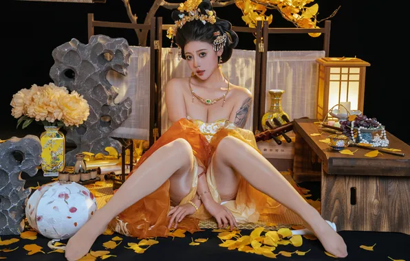 Картинка cute girl, asian girls, сидя, раздвинула ножки, милая девушка, asian, модель, поза