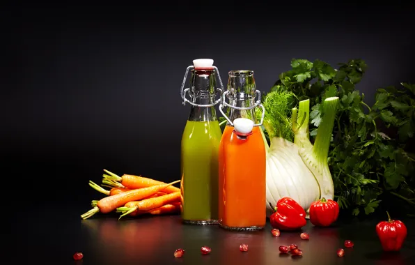 Зелень, сок, напиток, фрукты, овощи