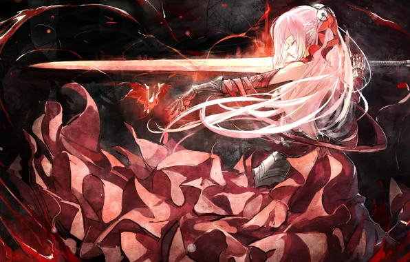 Девушка, меч, аниме, арт, Pixiv Fantasia