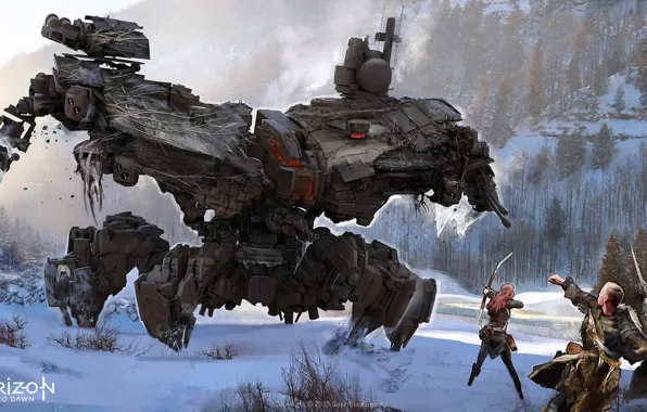Горы, Horizon, воины, Zero Dawn, Deathbringer