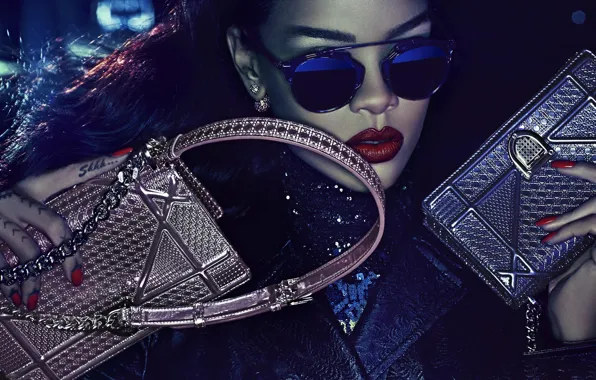 Очки, Актриса, Певица, Rihanna, Серьги, Рианна, Сумка, Блёстки