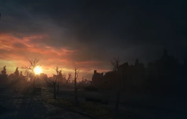 Закат, Красиво, World of Tanks, Руинберг, Руинберг в огне