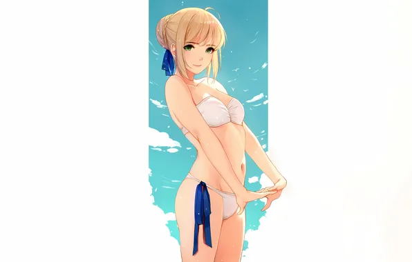 Girl, sexy, Fate Stay Night, cleavage, boobs, anime, beautiful, ribbons