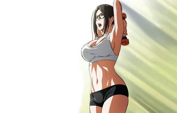 Girl, sexy, cleavage, shorts, boobs, anime, beautiful, short hair