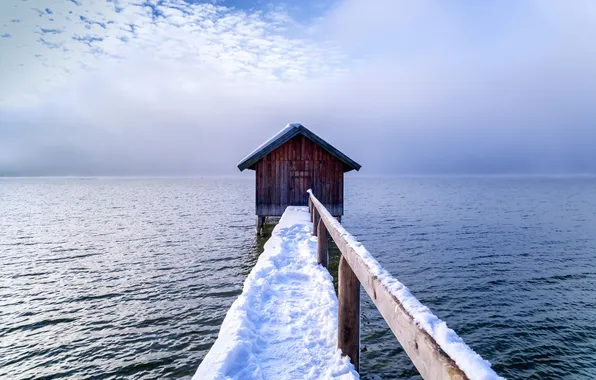 Зима, море, мост, утро