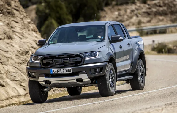 Дорога, асфальт, горы, серый, Ford, склон, Raptor, пикап