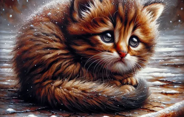 Кошка, взгляд, котенок, мордашка, ИИ-арт, нейросеть