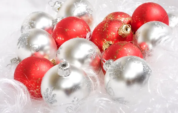 Белый, шарики, красный, праздник, новый год