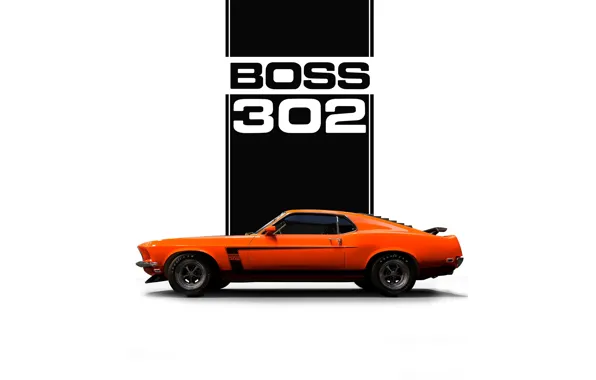 Mustang, Авто, Минимализм, Машина, Оранжевый, Car, Ford Mustang, Арт