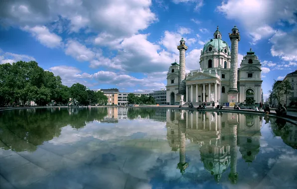Вода, облака, Австрия, дворец, Вена