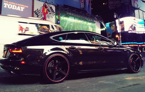 Машина, город, огни, черный, металик, Audi A7