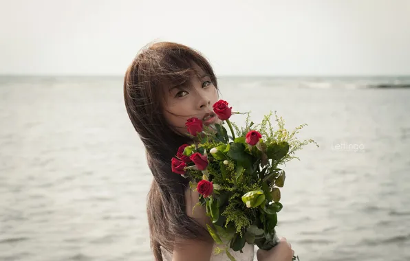 Девушка, цветы, азиатка