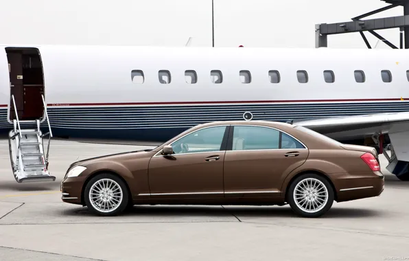 Car, машина, Mercedes, plane, S-class, car and plane