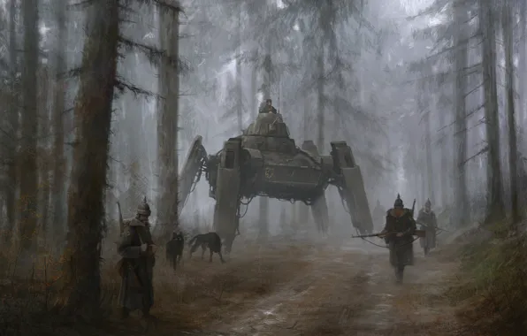 Gun, forest, robot, soldier, weapon, man, rifle, cannon