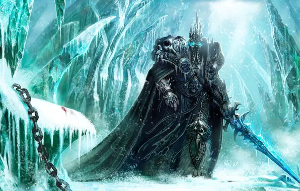 Картинка лёд, доспехи, мечь, world of warcraft