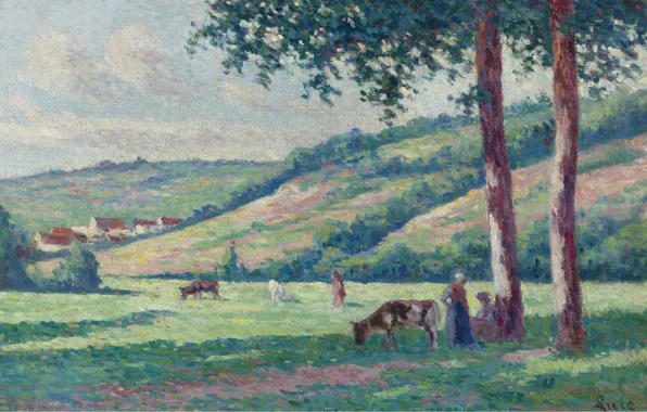 Картина, Максимильен Люс, Maximilien Luce, Пейзаж с Пастухами и Коровами