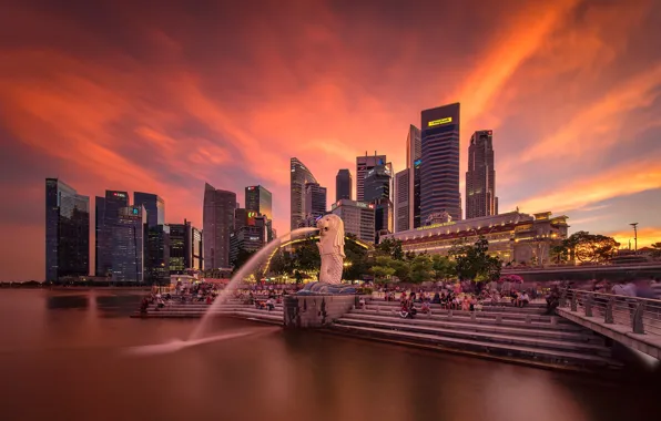 Lights, огни, небоскребы, Сингапур, архитектура, мегаполис, blue, night