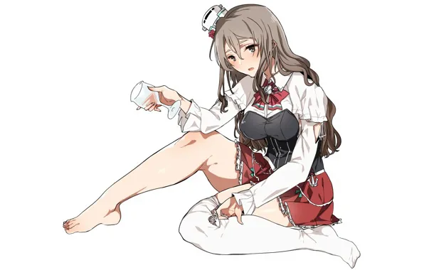 Girl, sexy, thighhighs, long hair, brown hair, brown eyes, anime, beautiful