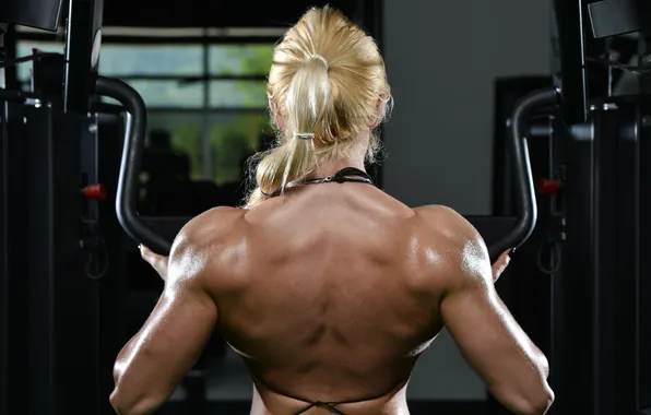 Blonde, back, gym, bodybuilder