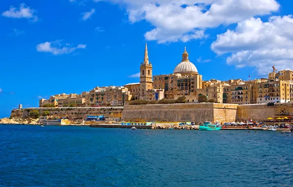 Море, город, дома, причал, архитектура, старинный, Malta, Мальта