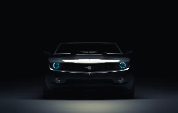 Chevrolet, Muscle, Light, Camaro, Фары, Car, Blue, Front