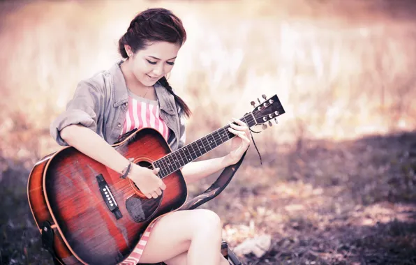 Картинка девушка, музыка, гитара