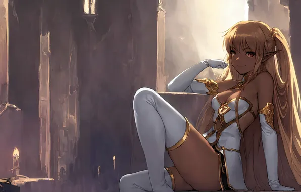 Girl, fantasy, anime, art, painting, elf, digital art, fantasy art