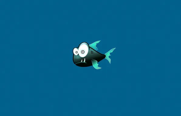 Картинка минимализм, рыба, зубы, синий фон, пиранья, зубастая, Piranha