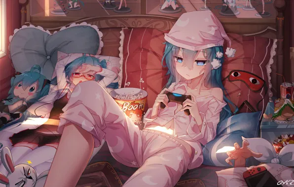 Картинка девушка, кровать, девочка, vocaloid, вокалоид
