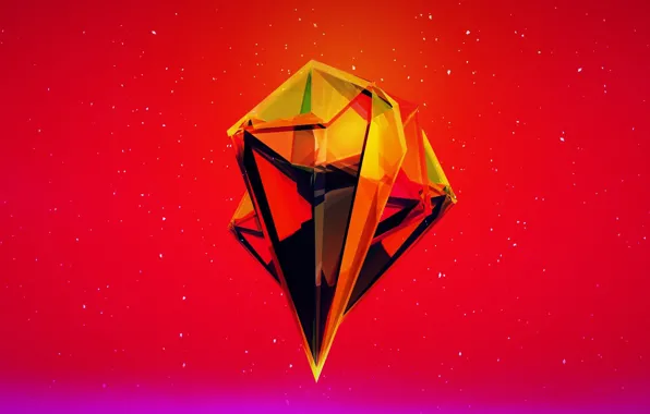 Кристалл, грани, красный фон, crystal, 3D графика, red background, computer art, 3D graphics