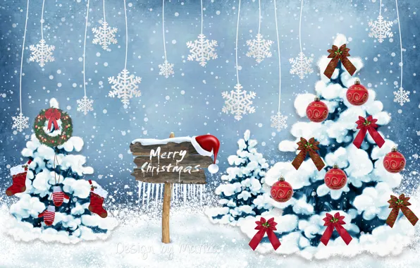 Новый Год, Рождество, forest, Christmas, winter, snow, tree, decoration
