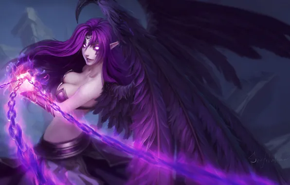 Девушка, Цепь, Крылья, Цепи, Fantasy, Angel, League of Legends, Magic