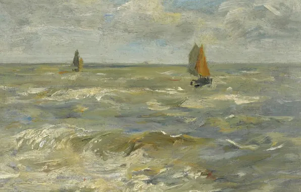 Картина, парус, морской пейзаж, Эжен Буден, Eugene Boudin, Лодки на Море