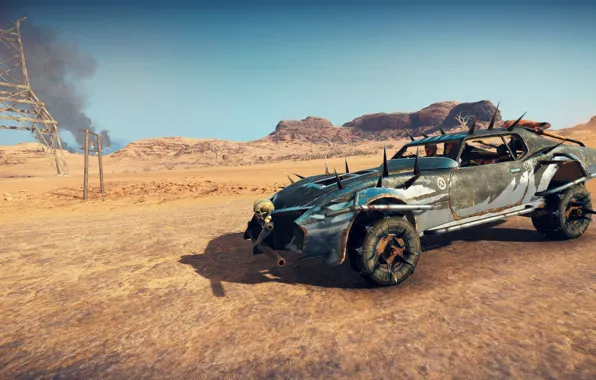 Car, game, desert, smoke, Mad Max