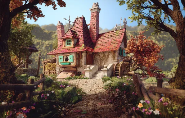 Арт, домик, иллюстрация, Красавица и чудовище, Belle's Cottage, Rafael Chies