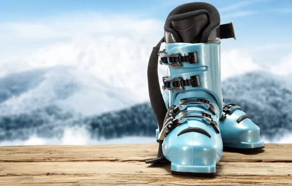 Blue, mountains, ski boots