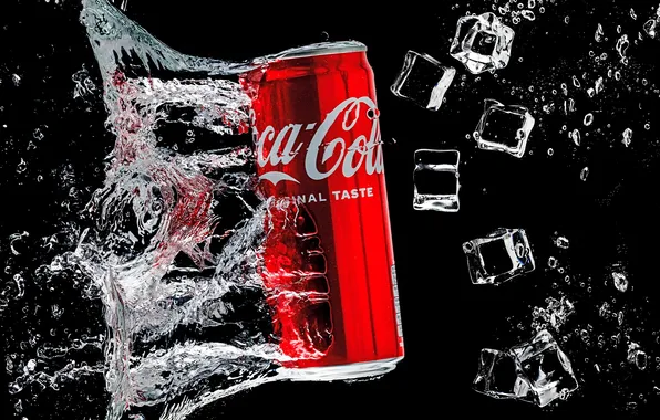 Картинка вода, капли, брызги, лёд, напиток, coca cola, Евгений Дёгтев