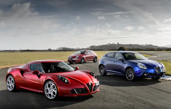 Alfa Romeo, red, blue, coupe, mixed