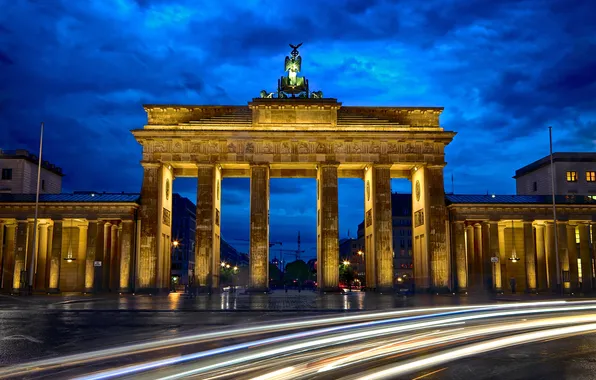 Картинка дорога, ночь, город, выдержка, Германия, архитектура, Germany, Deutschland