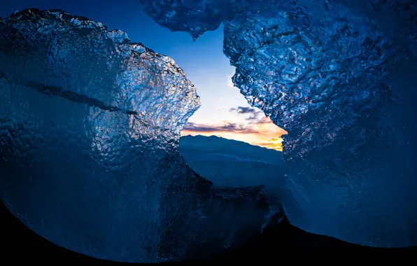Лед, горы, краски, вечер, Исландия