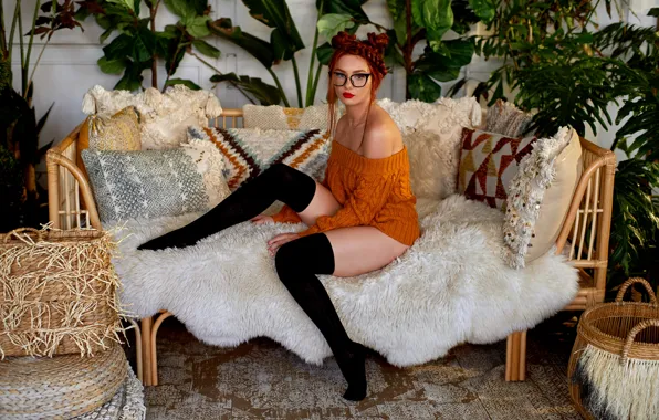 Red hair, hot girl, model, redhead, sensual, glasses, sexy woman, red lips