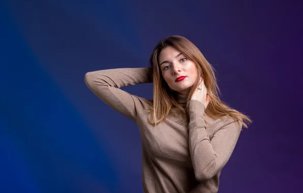 Картинка взгляд, поза, руки, свитер, Cecile
