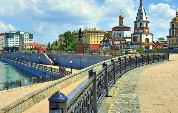 Картинка city, houses, buildings, cityscape, embankment, Irkutsk