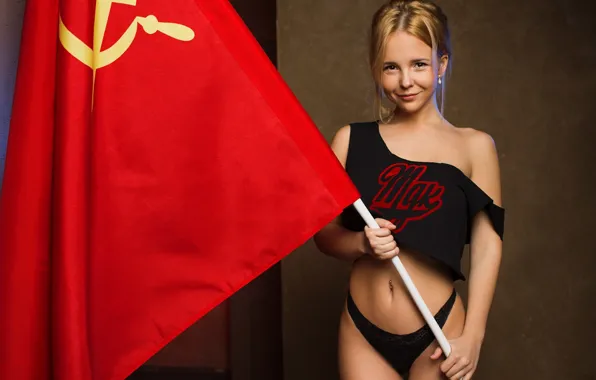 Girl, USSR, Red, Legs, Beauty, View, Flag, Thongs