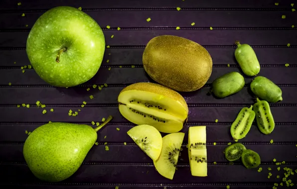 Яблоко, киви, груша, фрукты