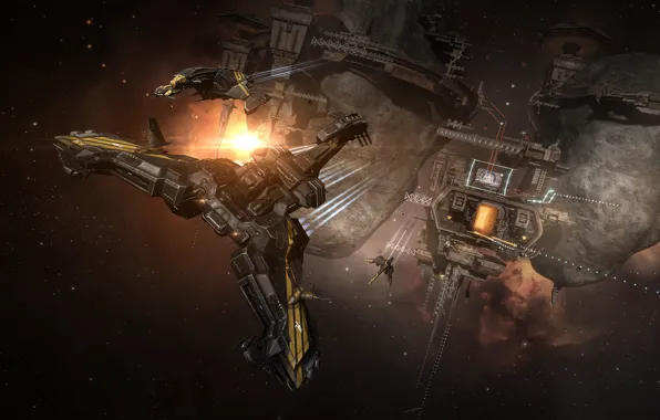 Туманность, планета, станция, астероиды, Космос, space, космический корабль, eve online